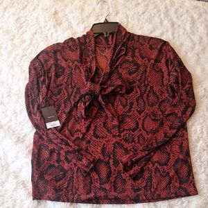 Nine West Red and Black Snake Print Blouse Size S